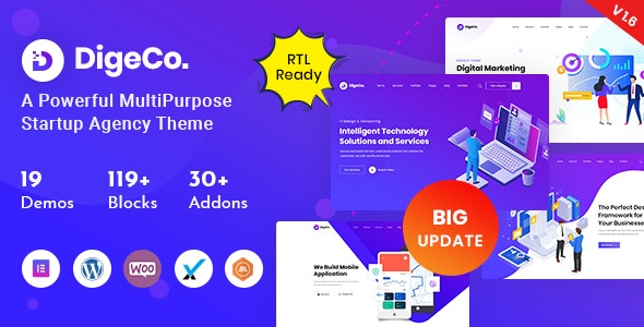 Digeco v1.8.0 – WordPress初创公司主题插图