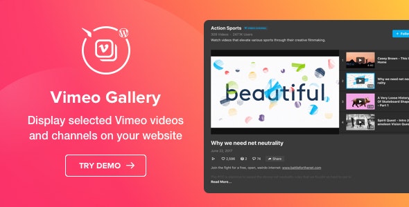 Vimeo Gallery v1.1.1 – WordPress Vimeo 插件插图