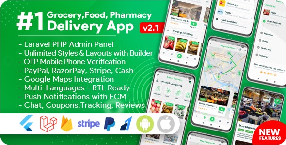 Grocery, Food, Pharmacy, Store v3.0.0 – 带有管理面板的交付移动应用程序插图