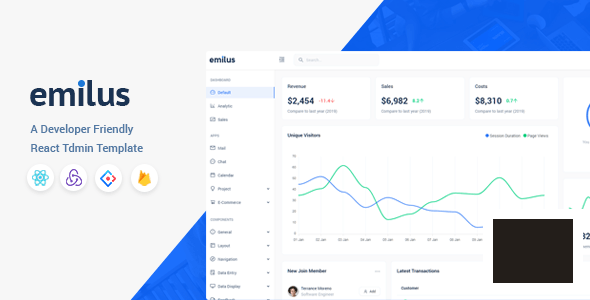 Emilus v2.1.4 - React 管理面板模板