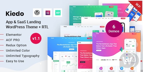 Kiedo v1.6 - App & SaaS Landing WordPress 主题