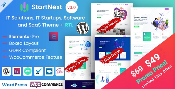 StartNext v5.3（已汉化） – IT 初创公司和数字服务 WordPress 主题插图