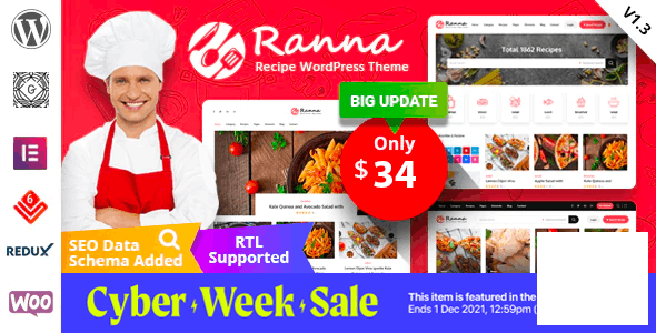 Ranna v1.4.1 - Food & Recipe WordPress 主题 + RTL插图