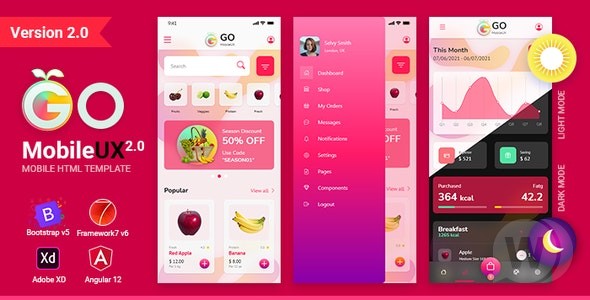 GoMobileUX v2.0 - Bootstrap 5 Framework 7 Angular 12 多用途 HTML 模板