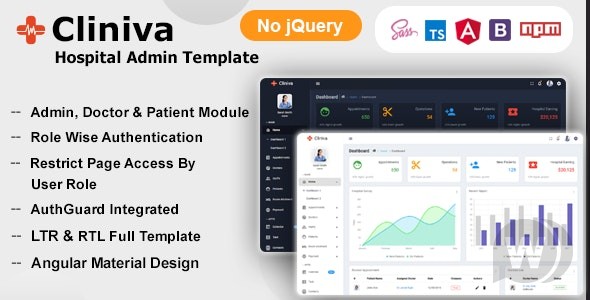 Cliniva Hospital v7.1.0 - 用于医生和诊所的 Angular 12+ 医疗管理仪表板模板插图