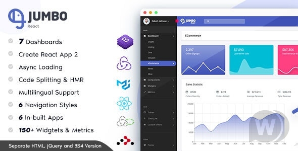 Jumbo React v5.5.0 - BootStrap 4 管理面板模板