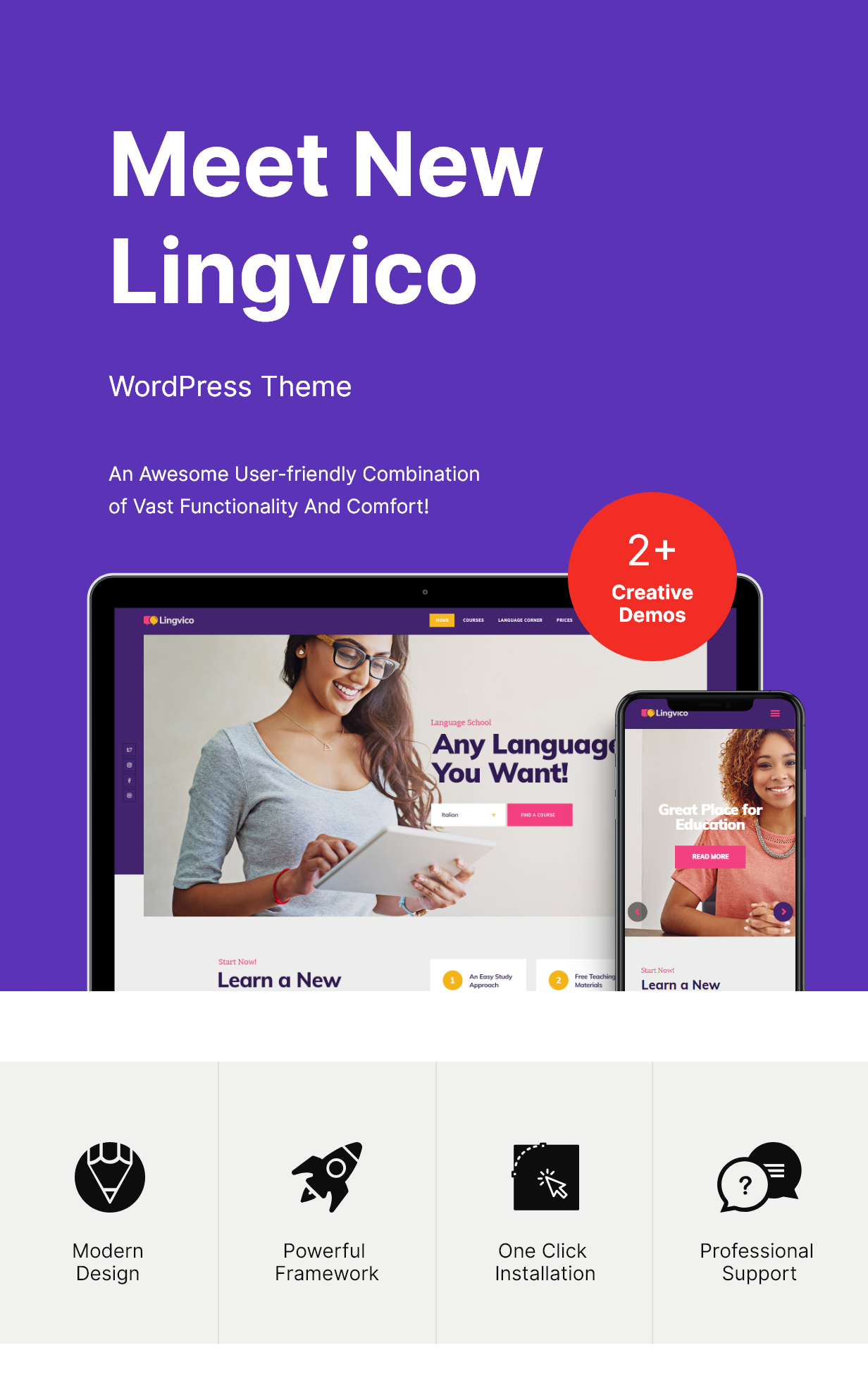 Lingvico v1.0.8 -  WordPress语言中心和培训课程主题插图(1)