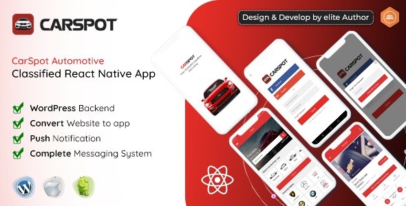 CarSpot - Dealership Classified React Native Android App + IOS V1.9.1 - 汽车经销商应用程序和网站
