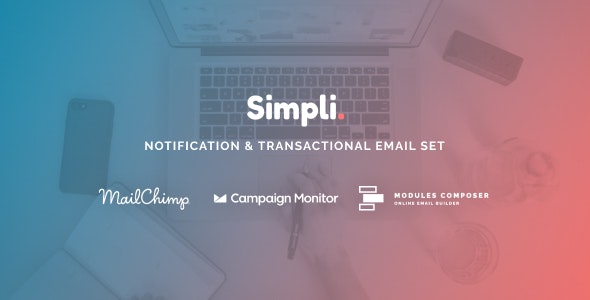 Simpli v1.0 - 带有 Online Builder 的通知和交易电子邮件模板