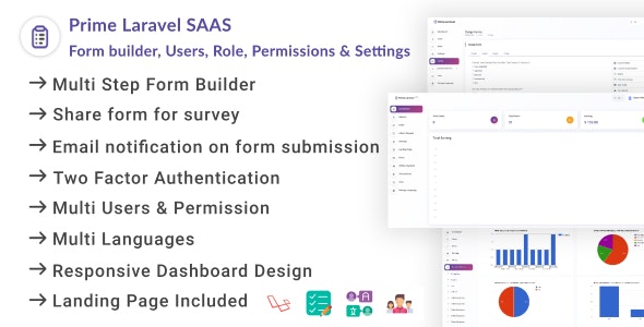 Prime Laravel Saas v1.0.6 - 表单构建器、用户、角色、权限和设置