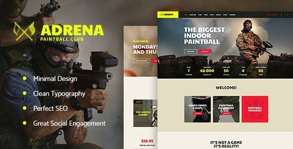 Adrena v1.2.7 -Airsoft Club & Paintball WordPress 主题插图