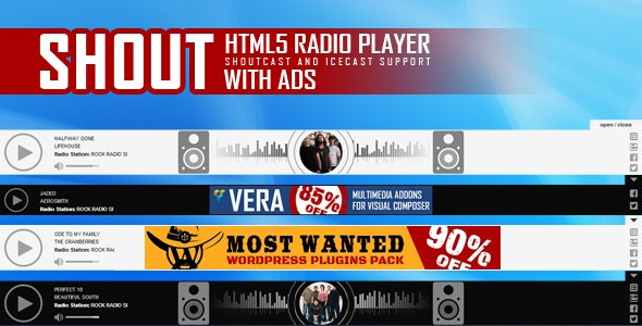 SHOUT 3.2.2 - 带广告的 HTML5 广播播放器 - ShoutCast 和 IceCast 支持