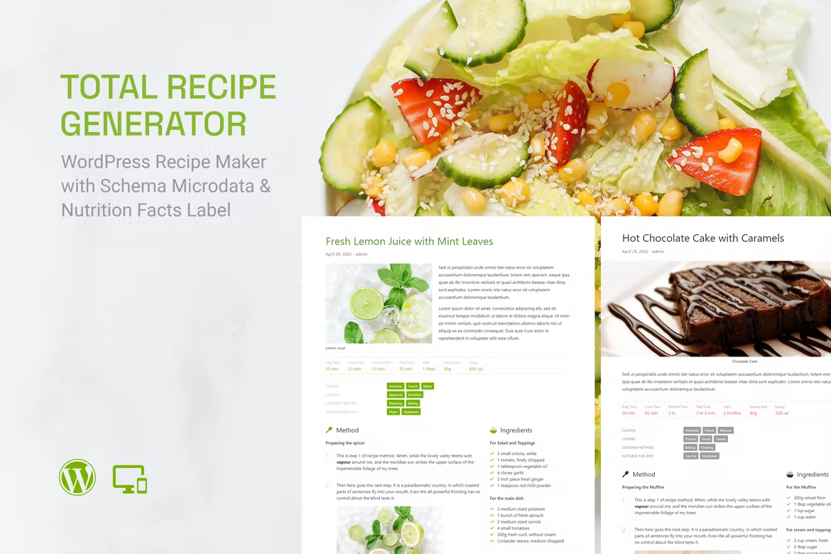 Total Recipe Generator v0.4.0 - 具有模式和营养成分的 WordPress 食谱制作器