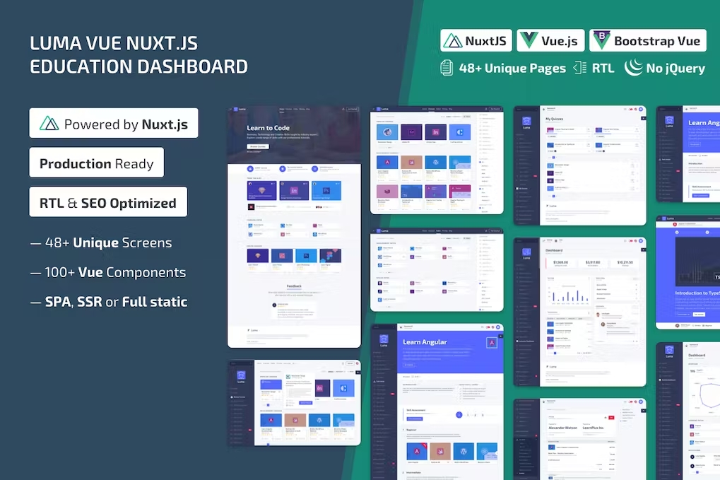 Luma Nuxt v30 October 2020 - NuxtJS Vue 学习管理系统管理模板