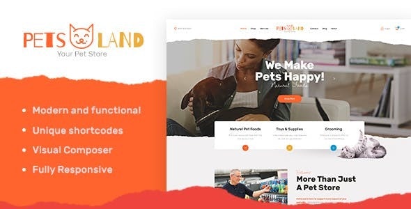 Pets Land v1.2.6 - 家畜商店和兽医 WordPress 主题插图