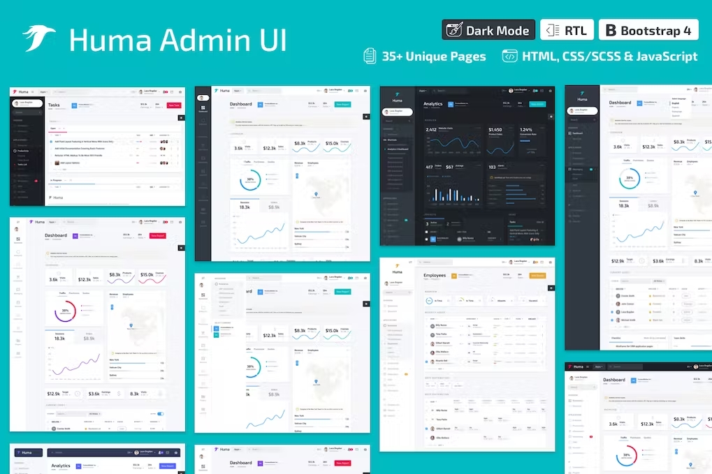 Huma Admin Dashboard Pro v2.0.0 - Bootstrap 4 管理模板插图