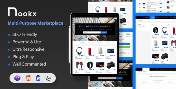 Nookx v1.4.4 多用途买卖 - 带有管理面板的数字市场引导 HTML 模板