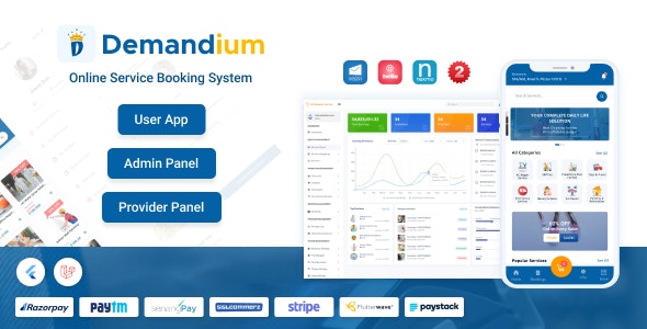 Demandium v2.8 – Multi Provider On Demand, Handyman, Home service App with admin panel