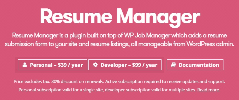 WP Job Manager Resume Manager Add-on v1.18.6插图