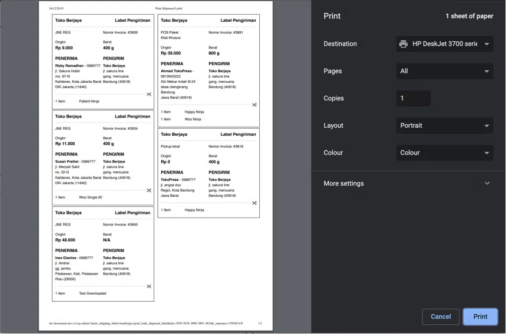 WooCommerce Print Label Shipping WordPress Plugin (TokoPressID) v1.2.5