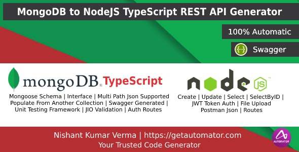 MongoDB REST API Generator in NodeJS TypeScript + JWT Auth + Postman + Swagger + File Upload v1.4插图