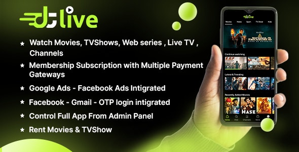 DTLive v3.0 - 电影 - 电视剧 - 直播电视 - 频道 - OTT - Android 应用 | Laravel 管理面板插图