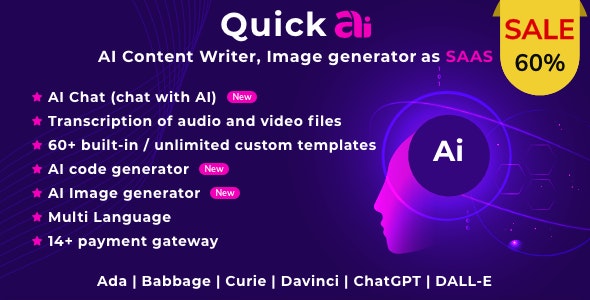 QuickAI OpenAI v4.6（已汉化）- 作为 SaaS 的 AI 写作助手和内容创作者插图