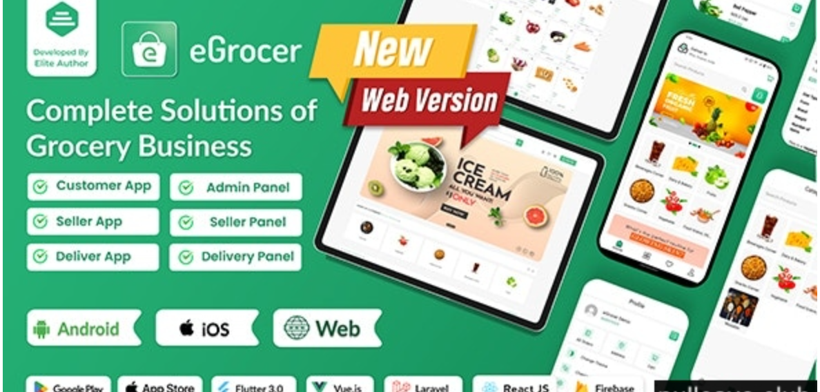 eGrocer v2.0.2 - 在线多供应商杂货店、电子商务市场 Flutter 完整应用程序，带管理面板