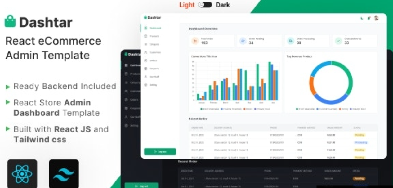 Dashtar v4.0.1 - React 电子商务管理模板