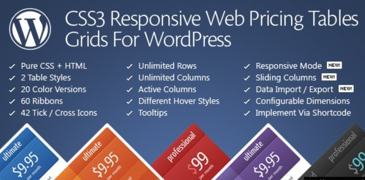 CSS3 Compare Pricing Tables for WordPress v11.5