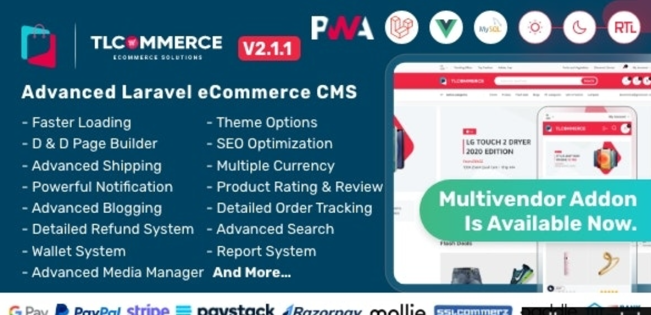 TLCommerce v2.2.5 - Laravel & VueJS Powered Ecommerce CMS with PWA