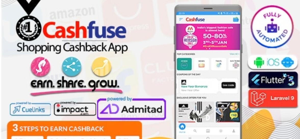 Cashfuse v2.0 - 联盟营销、价格比较、优惠券和现金返还应用程序