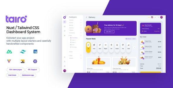 Tairo v1.3.0 - 多用途 Nuxt Tailwind CSS 仪表板系统