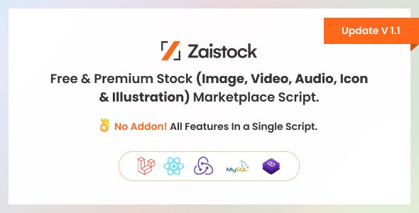 Zaistock v2.1 - 免费和高级图片、视频、音频、图标插图源码