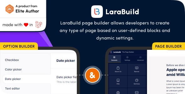 LaraBuild v1.2 - Laravel Drag and Drop Page builder and Settings Builder Package