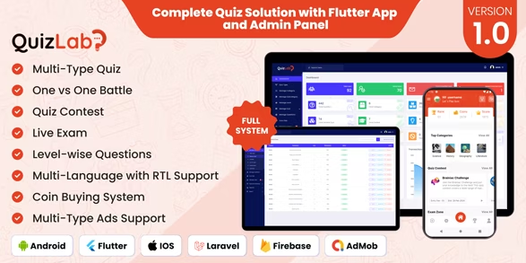 QuizLab v2.0  - Complete Quiz Solution with Flutter App and Admin Panel