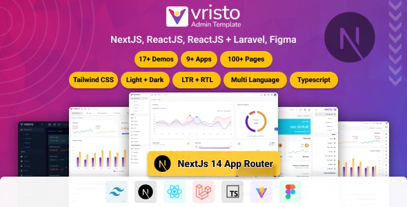 VRISTO V1.1.6 – 多用途 TAILWIND NEXTJS 应用程序路由器，REACTJS 管理模板插图