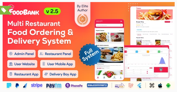 FoodBank Multi Restaurant v2.8 - 带有管理和餐厅面板的餐厅应用程序+APP插图