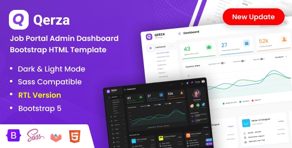 Qerza V2.1 - 求职门户管理仪表板 BOOTSTRAP HTML 模板 + RTL READY