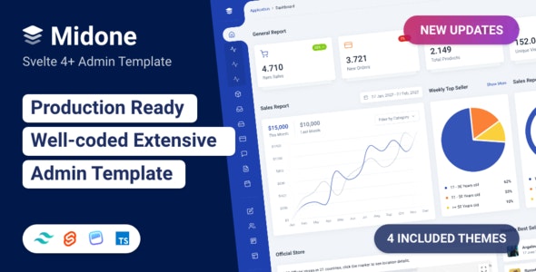 Midone V2024.02.28 - SVELTE 4 管理仪表板模板 + HTML 版本插图