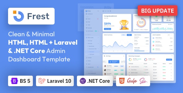 Frest V5.0.0 - Bootstrap 5 Html, Laravel & Asp.Net Admin Dashboard Template