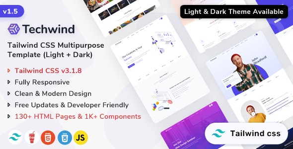 Techwind v2.2.0 - Tailwind CSS Multipurpose Landing Page Template ShreeThemes插图