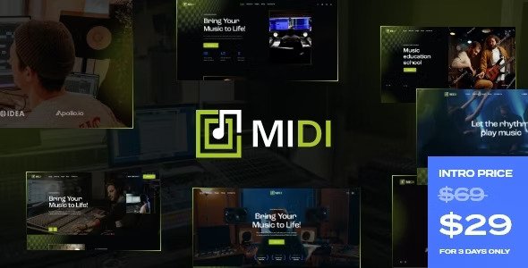 Midi v1.7 – 声音和音乐制作 WordPress 主题插图