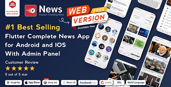 News App and Web v3.1.6 - Flutter News App for Android and IOS App | News Website with Admin panel