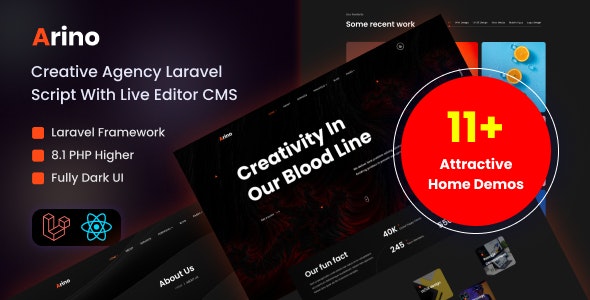 Arino v3.1 - Creative Agency Laravel Script With Live Editor CMS