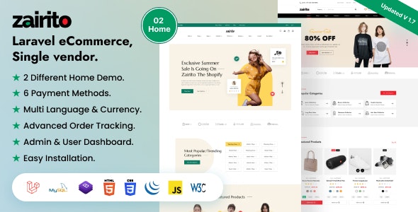 Zairito V1.8 - Laravel Ecommerce System | Single Vendor插图