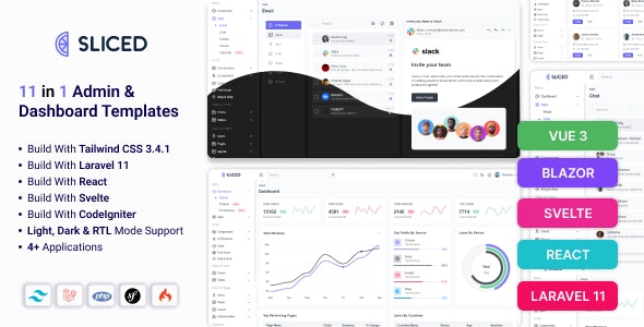 Sliced - Laravel 11, React, Svelte, Blazor, Vue, Symfony & Tailwind Css Admin & Dashboard Template 22 May 2024插图