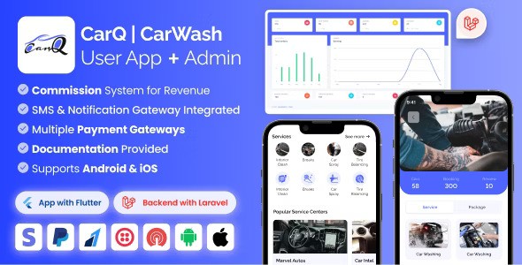 CarQ Car Wash Marketplace SAAS User Flutter App & Laravel Admin Panel v2.0.1