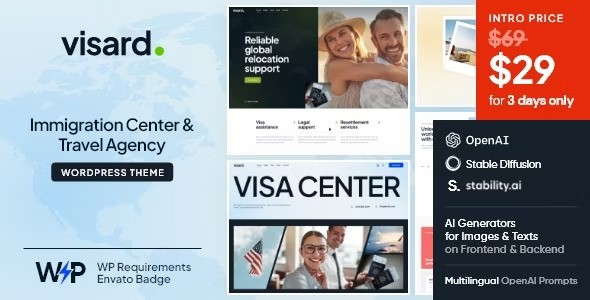 Visard v1.0 – Immigration Center & Travel Agency WordPress Theme插图