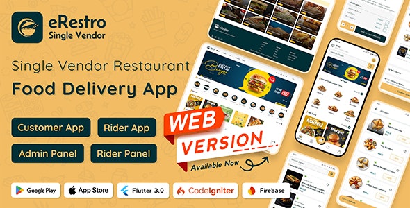 eRestro v1.0.7 - Single Vendor Restaurant Flutter App | Food Ordering App with Admin Panel | Web插图